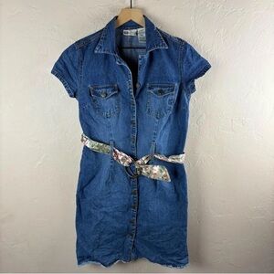 Faded Glory Blue Denim Dress with Floral Belt